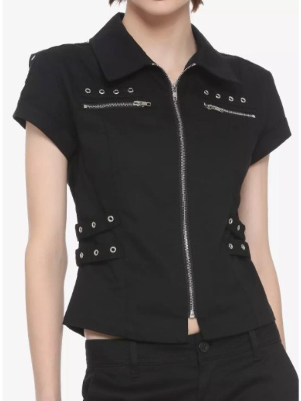 NWOT - Hot Topic Black Grommet & Zipper Lace-Up Moto Top